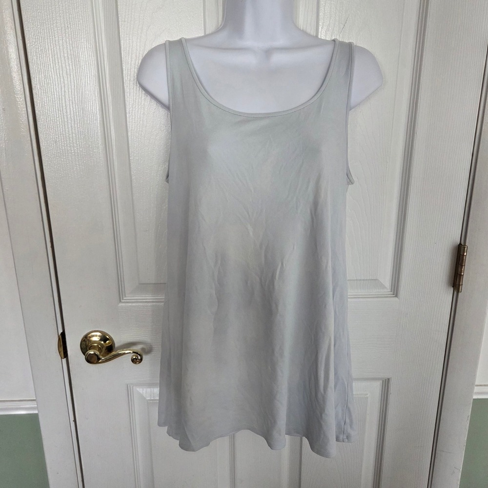 Eileen Fisher 100% Silk Jersey Scoop Neck Tank Top Light Blue Grey Womens Medium